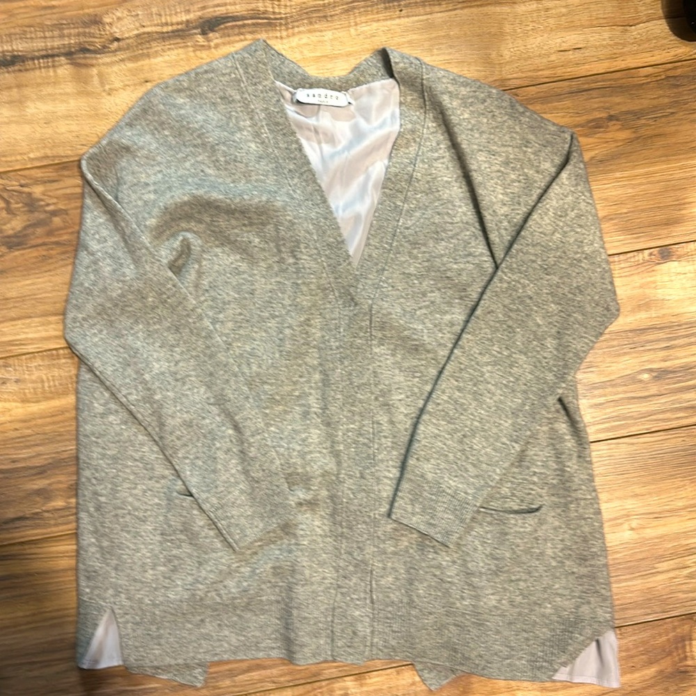 Sandro Heather Gray V-Neck Wool-Blend Cardigan